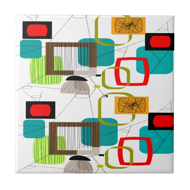 Modern abstrakt design i mitten av århundradet kakelplatta (Framsidan)