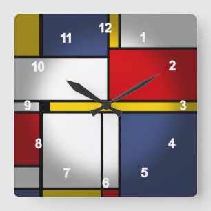 Modern Abstrakt-design i Mondrian Stil Fyrkantig Klocka