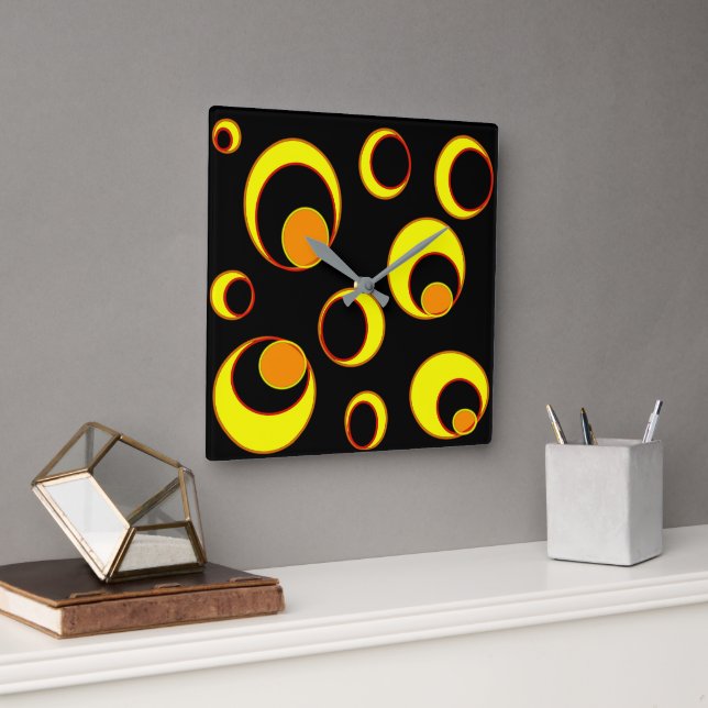 Modern abstrakt design, svart gult fyrkantig klocka (Kontor)