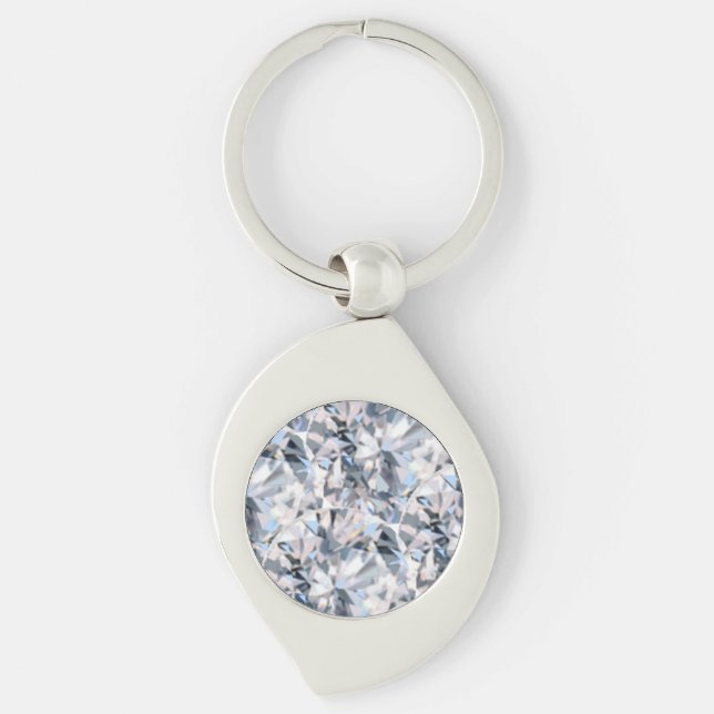 Modern abstrakt diamantfraktal swirl silverfärgad nyckelring (Framsidan)