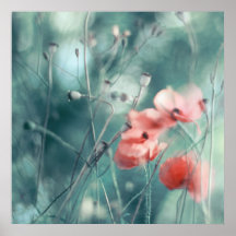 Modern Abstrakt Dreamy Rosa Teal Poppies Blommigt