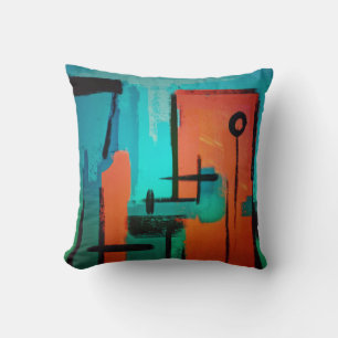 Modern Abstrakt Dynamisk Orange, Grönt Blue Black Kudde