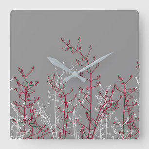 Modern Abstrakt Elegant Burgundy Flowers på Gråt Fyrkantig Klocka