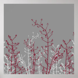 Modern Abstrakt Elegant Burgundy Flowers på Grått Poster