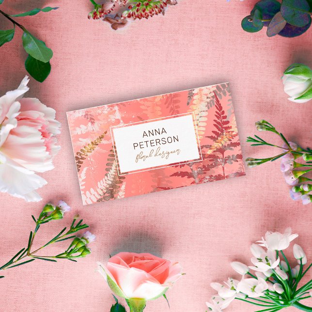 Modern Abstrakt Elegant Coral Rosa Fern Foliage Visitkort (Skapare uppladdad)