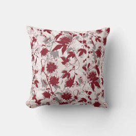 Modern Abstrakt Elegant Grått Burgundy-Blommigt Kudde
