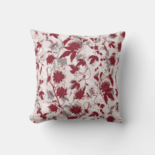 Modern Abstrakt Elegant Grått Burgundy-Blommigt Kudde