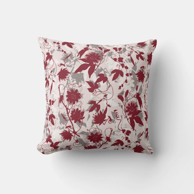 Modern Abstrakt Elegant Grått Burgundy-Blommigt Kudde (Framsida)