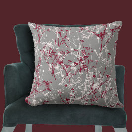 Modern Abstrakt Elegant Wildblomme Grått Burgundy Kudde