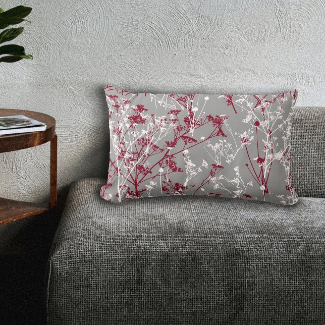 Modern Abstrakt Elegant Wildblomme Grått Burgundy Lumbarkudde (Skapare uppladdad)