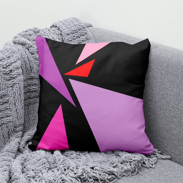 Modern Abstrakt Enkel Geometrisk Röd rosa Svart Kudde (Skapare uppladdad)