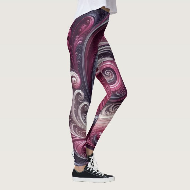 Modern Abstrakt Enkel Virvlande Rosa och Lila Leggings (Höger)