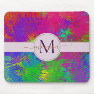 Modern Abstrakt färgad tie Dye Monogrammad Musmatta