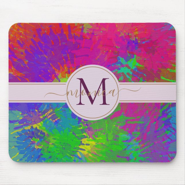 Modern Abstrakt färgad tie Dye Monogrammad Musmatta (Framsidan)