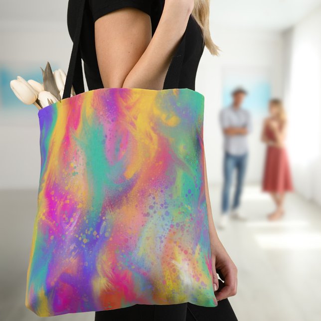 Modern abstrakt färgglad stänkande målning tygkasse (Abstract colorful paint tote bags modern splatter and swash painting)