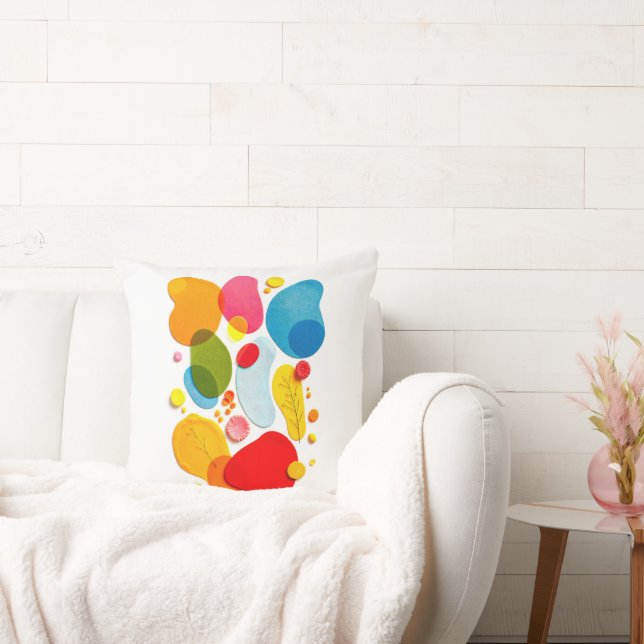 Modern Abstrakt Färgrik Organisk Former Popkonst Kudde (Soffa)