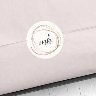 Modern Abstrakt Faux Ro Guld Monogram Logotyp Runt Klistermärke