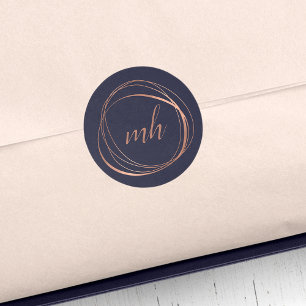 Modern Abstrakt Faux Ro Guld Monogram Logotyp Runt Klistermärke