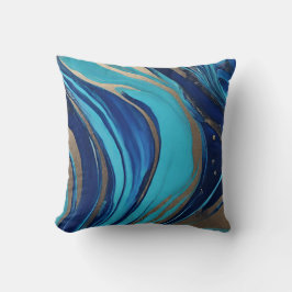 Modern Abstrakt-Flow Art-Blue och Guld- Kudde