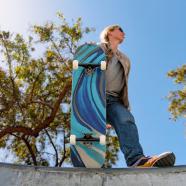 Modern Abstrakt Flow Art-Blue och Guld Mini Skateboard Bräda 18,5 Cm