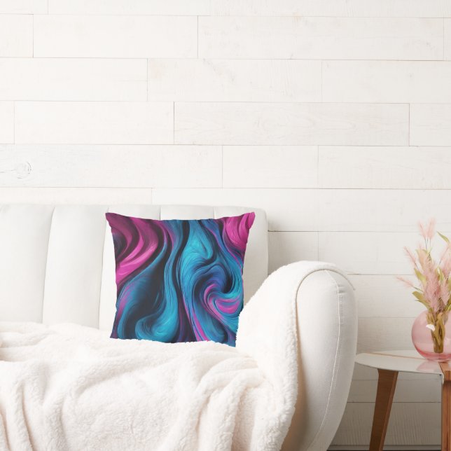 Modern Abstrakt-Flow Art-Blue och Rosa- Kudde (Soffa)