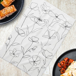 Modern Abstrakt Flower Black White Minimal Blommig Kökshandduk