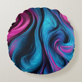 Modern Abstrakt-Fluid Art-Blue och Rosa- Rund Kudde