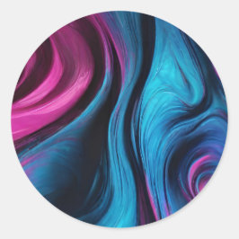 Modern Abstrakt Fluid Art-Blue och Rosa- Runt Klistermärke