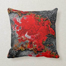 Modern Abstrakt Fluid Art Design Red, Grått och Gu Kudde