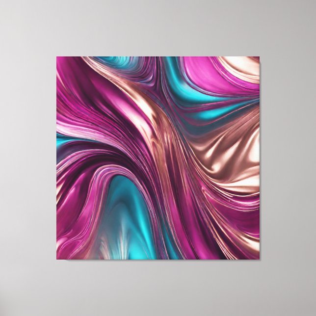 Modern Abstrakt Fluid Art Magenta Turcos Guld- Canvastryck (Framsida)