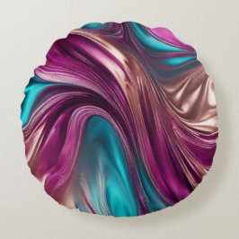 Modern Abstrakt-Fluid Art-Magenta Turquise Guld- Rund Kudde