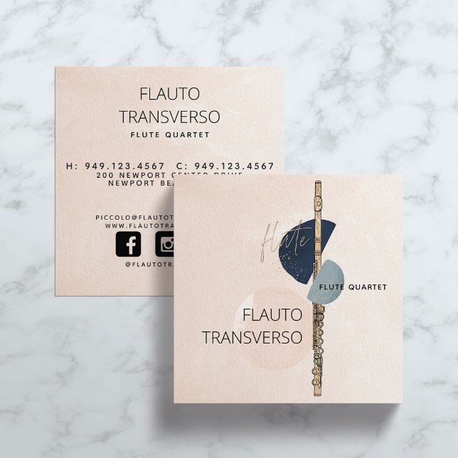 Modern Abstrakt Flute Group  & Navy Social Fyrkantigt Visitkort (Skapare uppladdad)