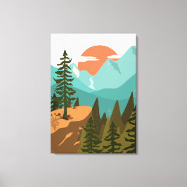 Modern Abstrakt Forest, Mountain och Sunrise Canvastryck