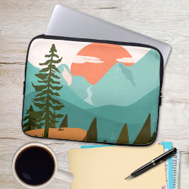 Modern Abstrakt Forest, Mountain och Sunrise Laptop Fodral
