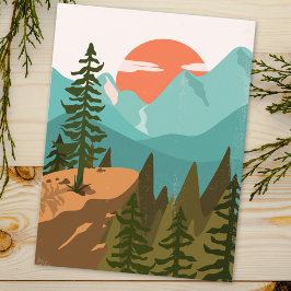 Modern Abstrakt Forest, Mountain och Sunrise Vykort