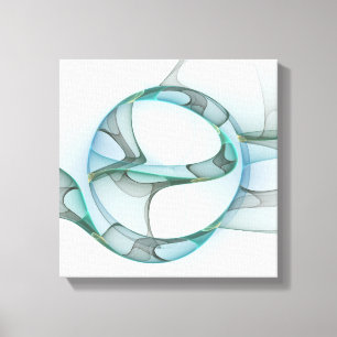 Modern Abstrakt Fractal Art Blue Turcos Grått Canvastryck