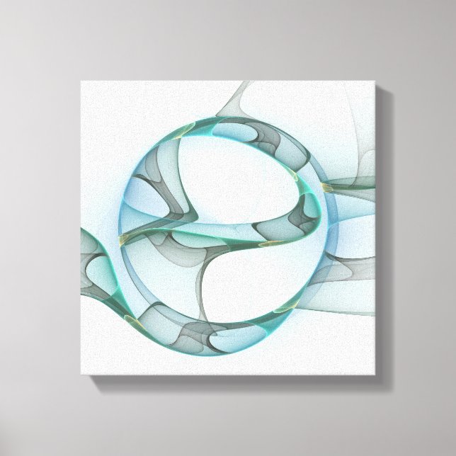 Modern Abstrakt Fractal Art Blue Turcos Grått Canvastryck (Framsida)