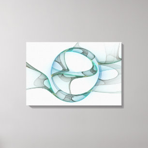 Modern Abstrakt Fractal Art Blue Turcos Grått Canvastryck