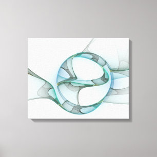 Modern Abstrakt Fractal Art Blue Turcos Grått Canvastryck