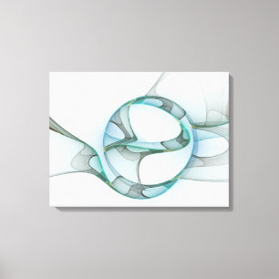 Modern Abstrakt Fractal Art Blue Turcos Grått Canvastryck