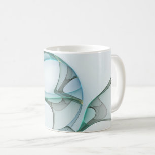 Modern Abstrakt Fractal Art Blue Turcos Grått Kaffemugg