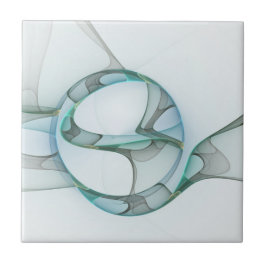 Modern Abstrakt Fractal Art Blue Turcos Grått Kakelplatta