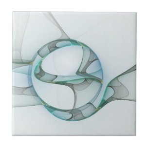 Modern Abstrakt Fractal Art Blue Turcos Grått Kakelplatta