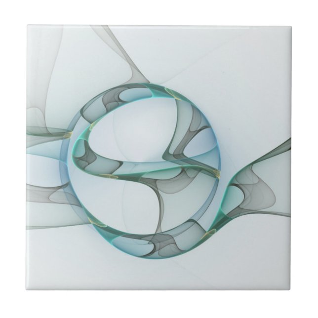 Modern Abstrakt Fractal Art Blue Turcos Grått Kakelplatta (Framsidan)