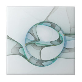 Modern Abstrakt Fractal Art Blue Turcos Grått Kakelplatta