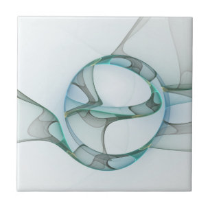 Modern Abstrakt Fractal Art Blue Turcos Grått Kakelplatta