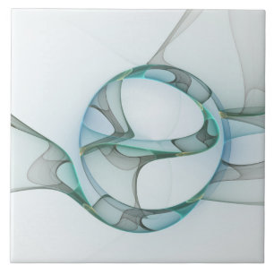Modern Abstrakt Fractal Art Blue Turcos Grått Kakelplatta