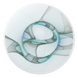 Modern Abstrakt Fractal Art Blue Turcos Grått Knopp