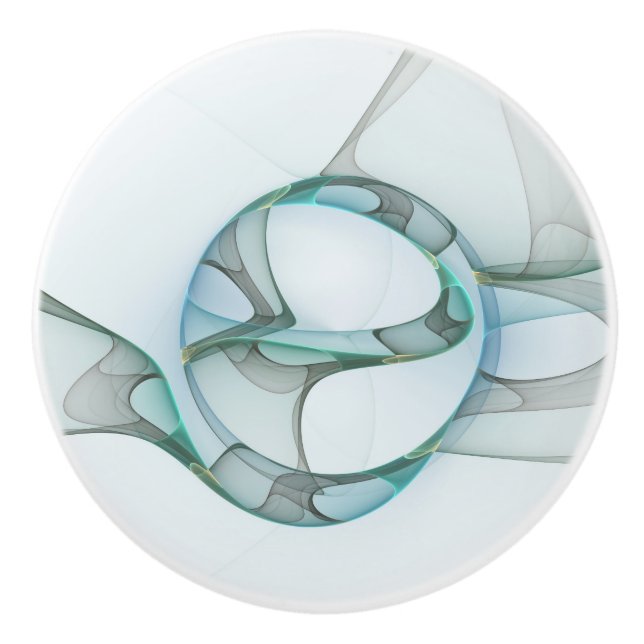 Modern Abstrakt Fractal Art Blue Turcos Grått Knopp (Framsidan)