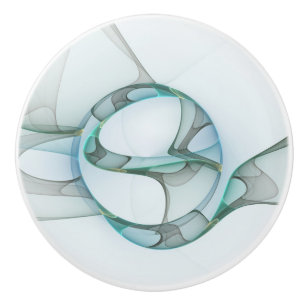 Modern Abstrakt Fractal Art Blue Turcos Grått Knopp